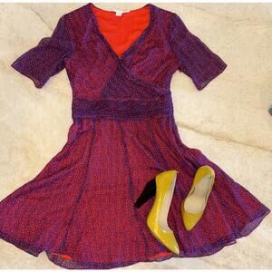 Diane Von Furstenberg Purple and Red Printed Wrap Dress